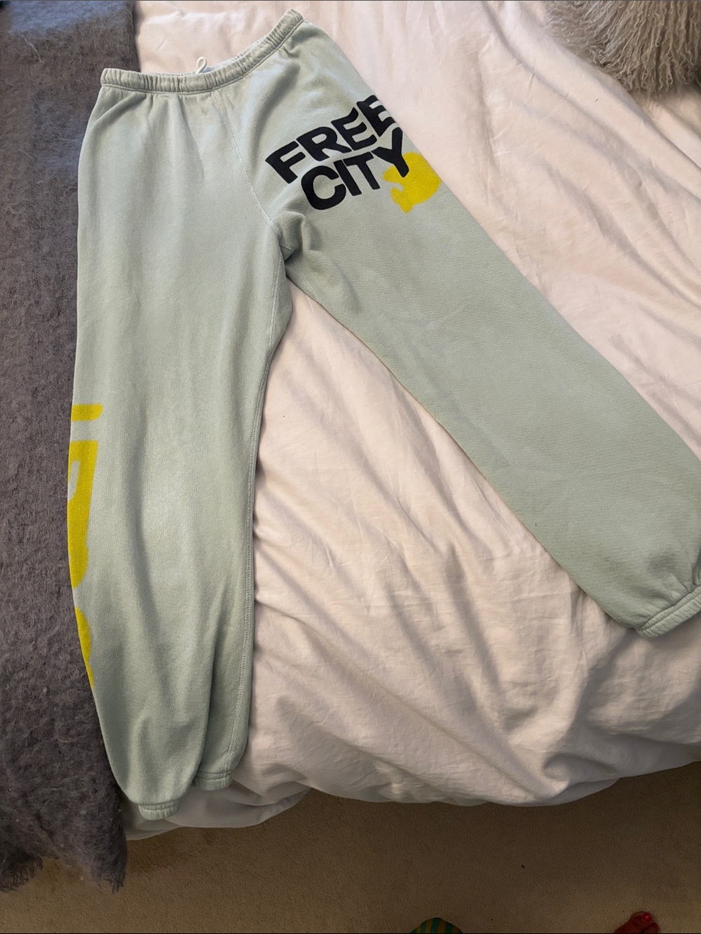 Free City Light Mint Sweatpants with Yellow Accent